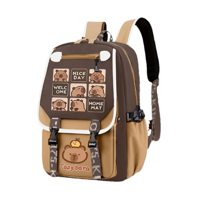 Kawaii Capybara Stylish Khaki  – School Backpack Teen Bewertung und Preis